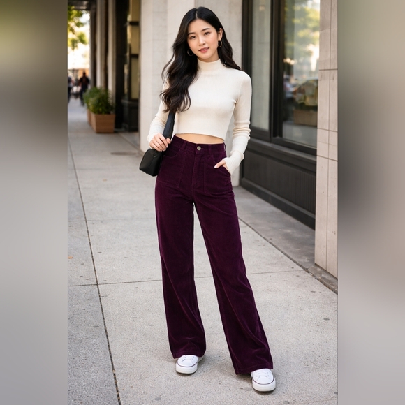 Zara Pants - Zara Deep Purple Corduroy Straight Leg Pants Size Small